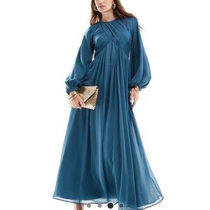ASOS DESIGN wrap bodice ballon sleeve maxi dress in teal